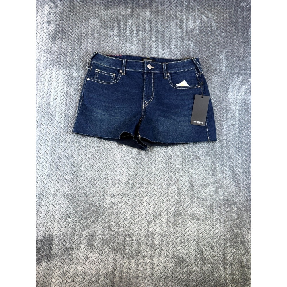 True Religion Curvy Jennie Shorts Womens 30 Blue Denim Cotton Stretch Mid Rise